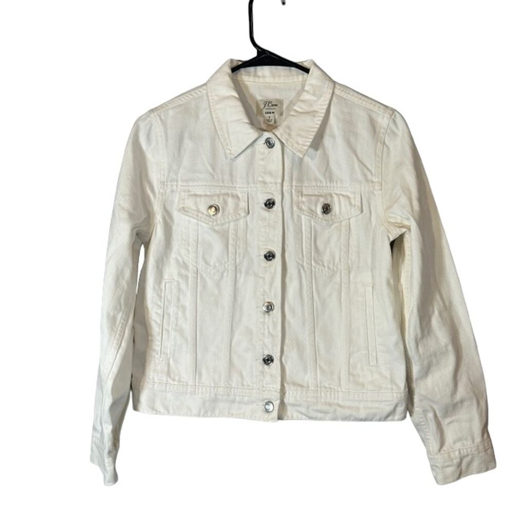 J. Crew White Cotton Button Front Long Sleeve Denim Jean Jacket Women Sz S
